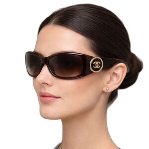 Vintage Y2K Chanel 6030 Tortoise CC Logo Sunglasses Brown Gold Logo Italy